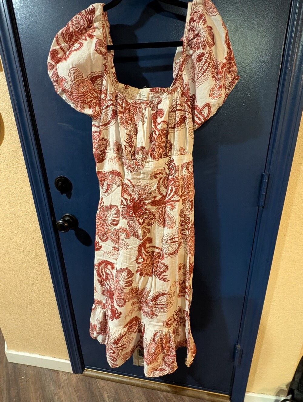Lapogee Red Paisley Floral Midi Dress Puff Sleeve Size Large